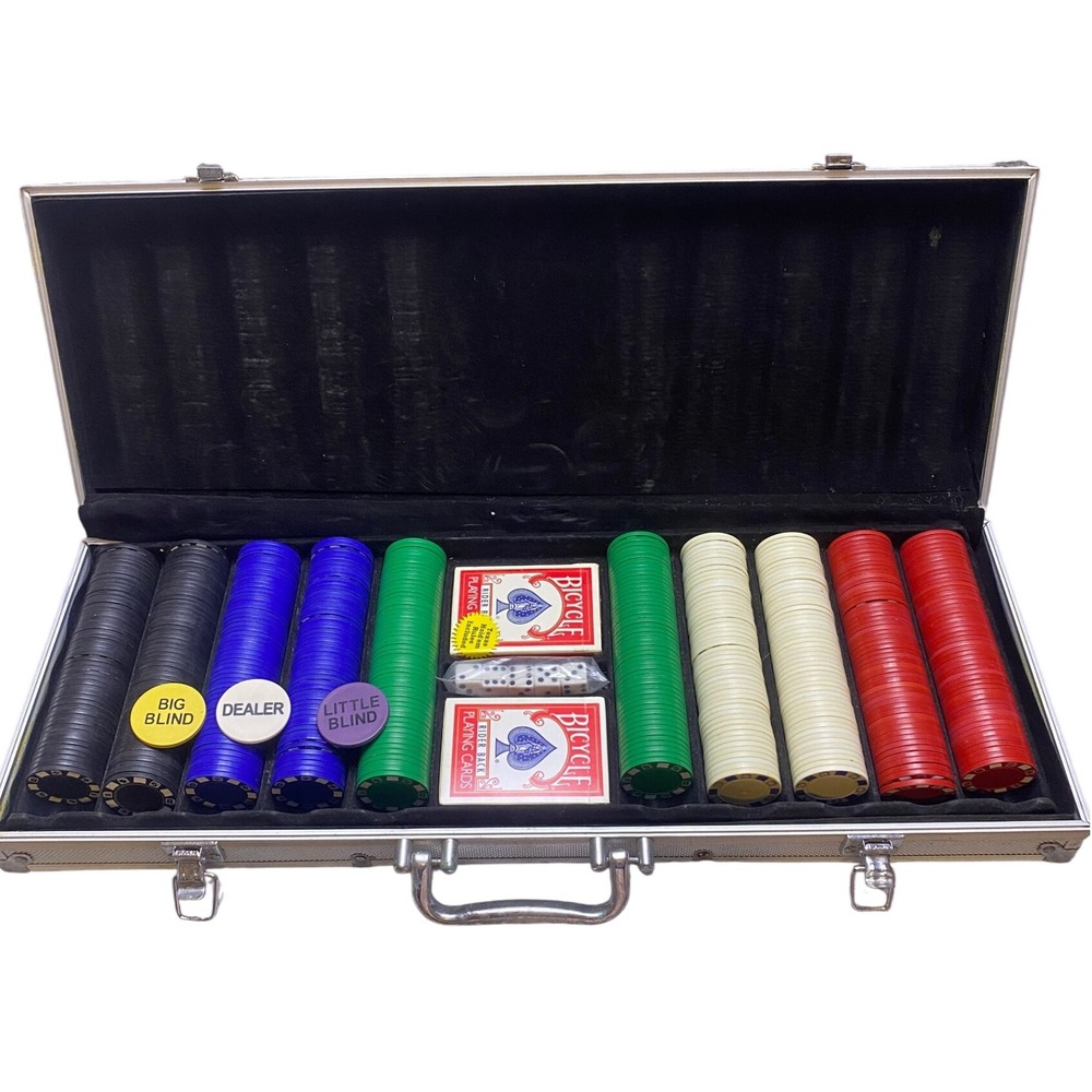 500 Piece‎ Poker Set with Case Chips Cards Dice Dealer Blind Buttons Holdem Game